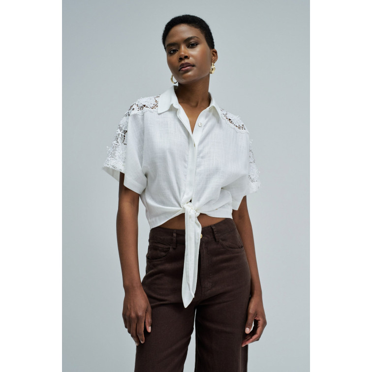chemise femme  salsa jeans front knot short sleeve shirt
