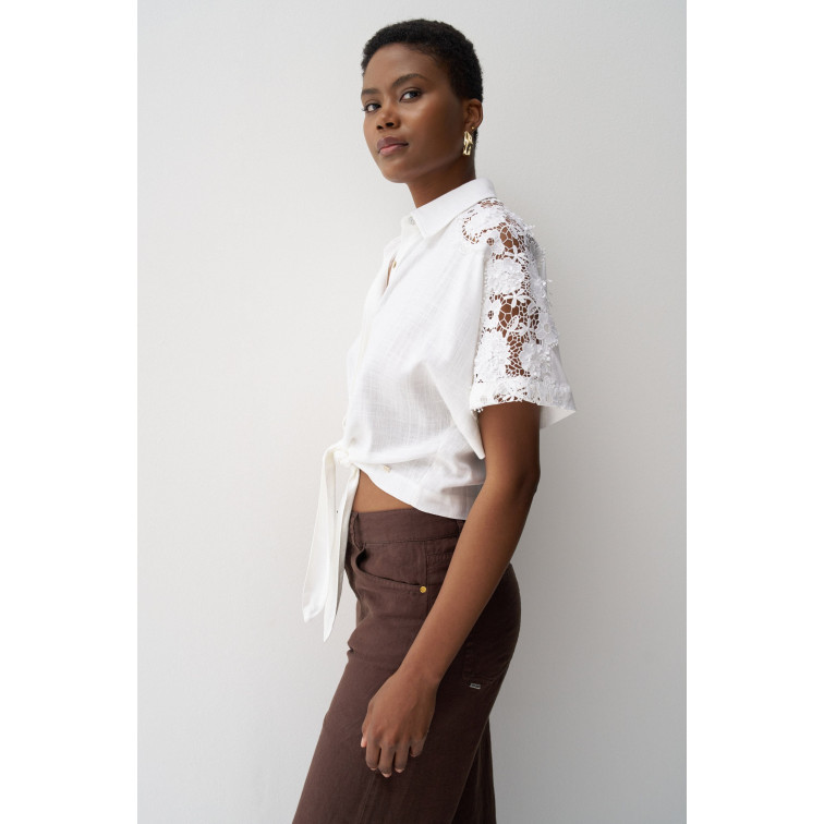 chemise femme  salsa jeans front knot short sleeve shirt