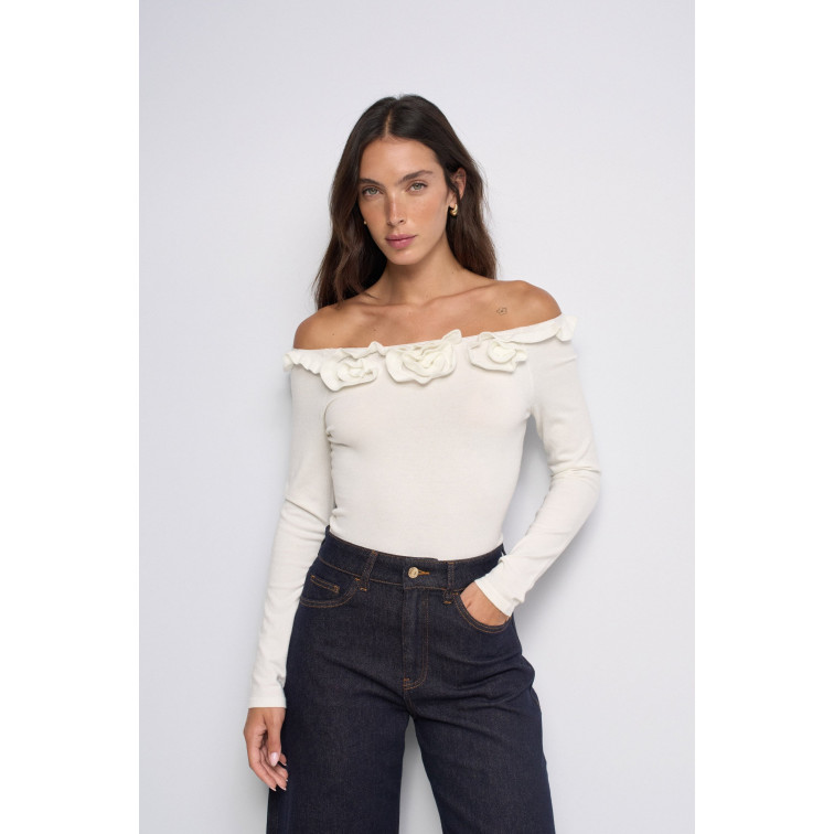 maillot femme  salsa jeans boat neck sweater w/ flowers a