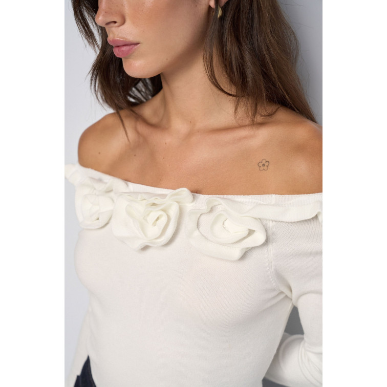 maillot femme  salsa jeans boat neck sweater w/ flowers a