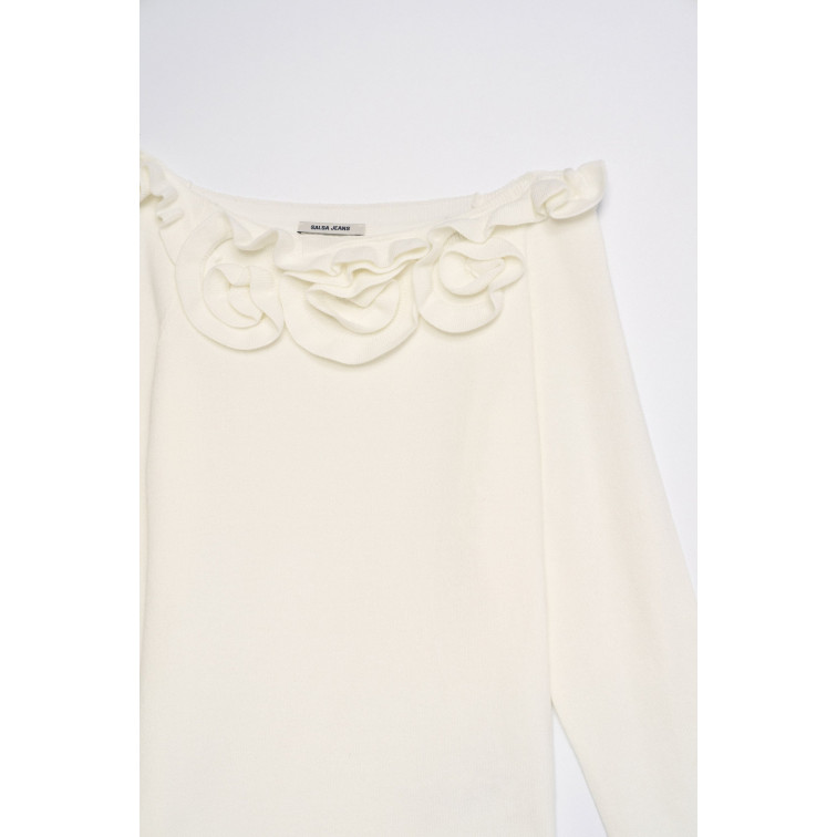 maillot femme  salsa jeans boat neck sweater w/ flowers a