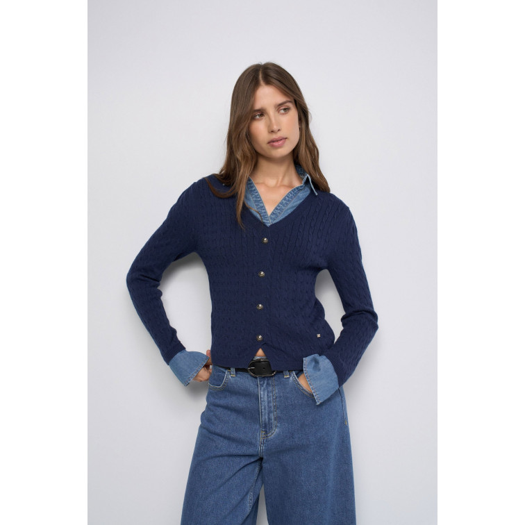 maillot femme  salsa jeans knit sweater with denim applic