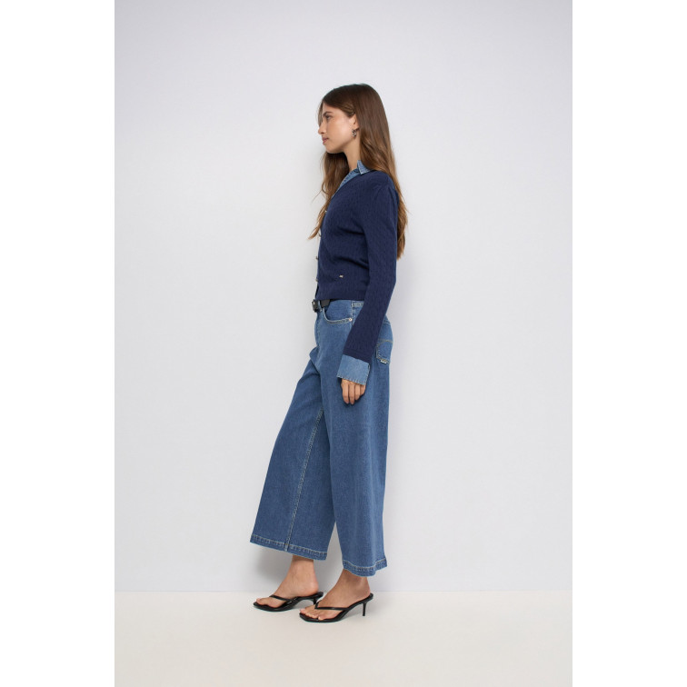 maillot femme  salsa jeans knit sweater with denim applic