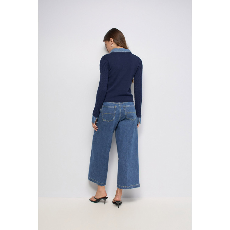 maillot femme  salsa jeans knit sweater with denim applic