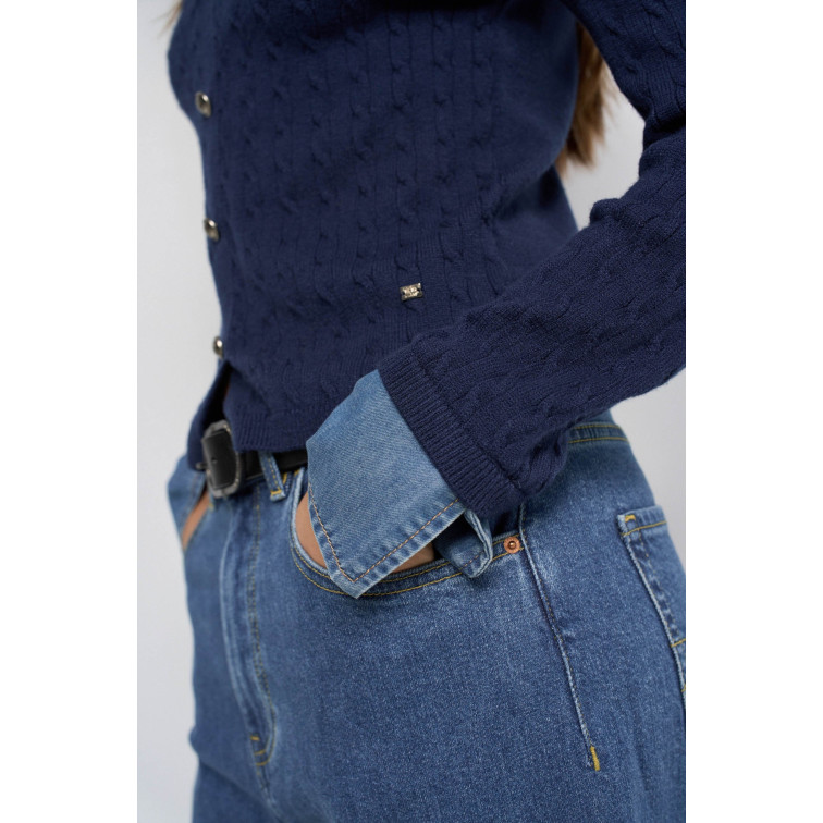maillot femme  salsa jeans knit sweater with denim applic