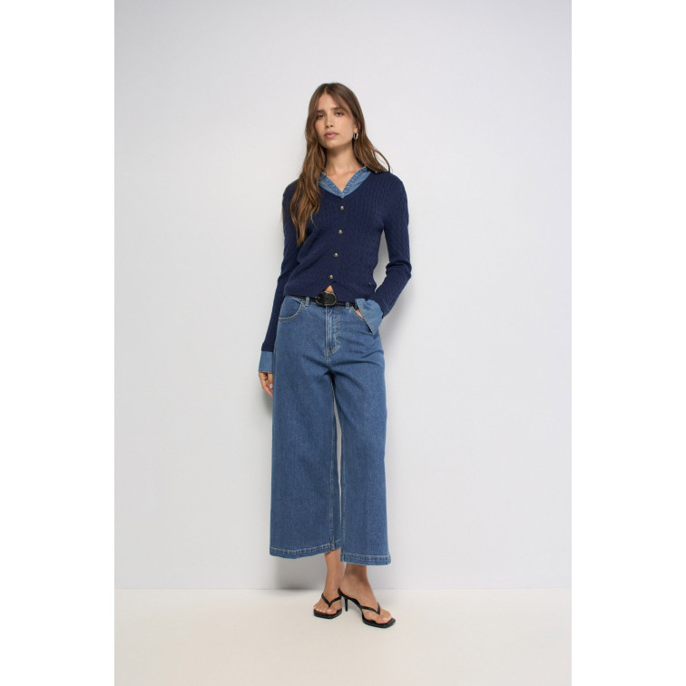 maillot femme  salsa jeans knit sweater with denim applic