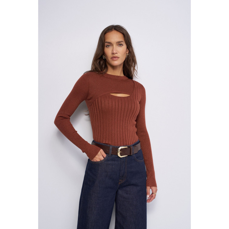 t-shirt femme  salsa jeans lurex knit long sleeve w/ fron