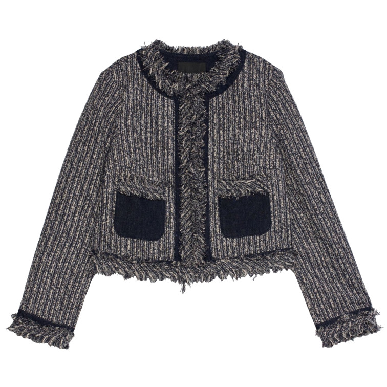 manteau femme  salsa jeans tweed jacket with fringes