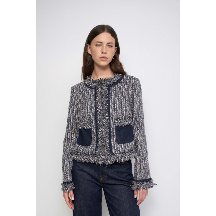 manteau femme  salsa jeans tweed jacket with fringes