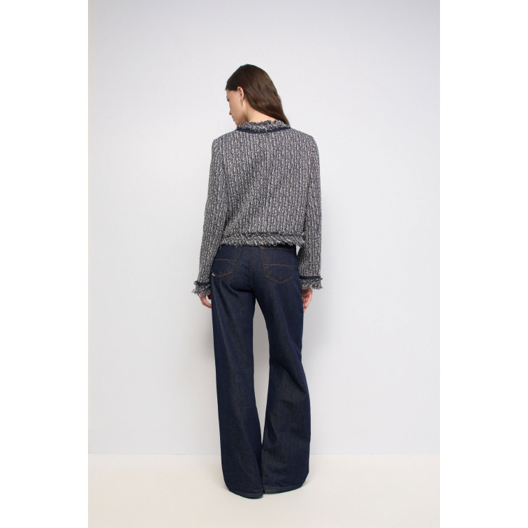 manteau femme  salsa jeans tweed jacket with fringes