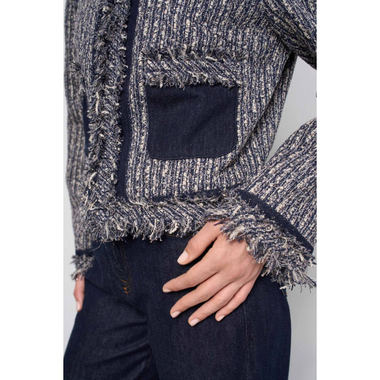 manteau femme  salsa jeans tweed jacket with fringes