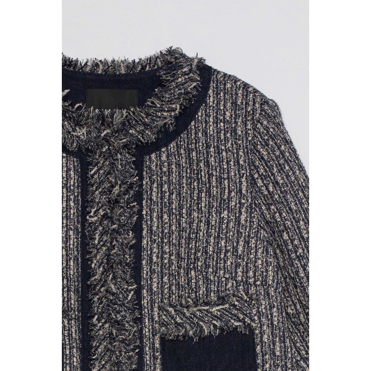 manteau femme  salsa jeans tweed jacket with fringes