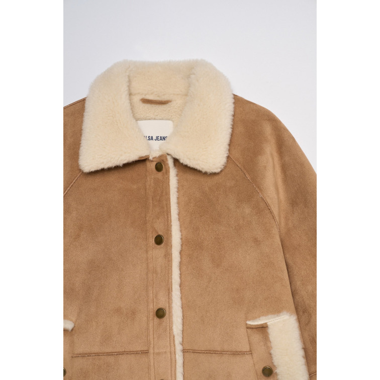 manteau femme  salsa jeans fake suede short shearling