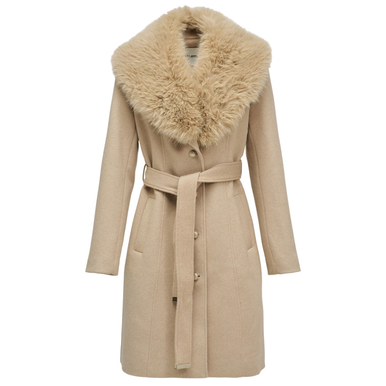 manteau femme  salsa jeans grace wool coat with fur