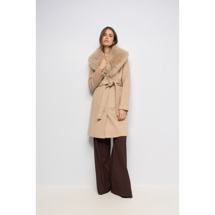 manteau femme  salsa jeans grace wool coat with fur