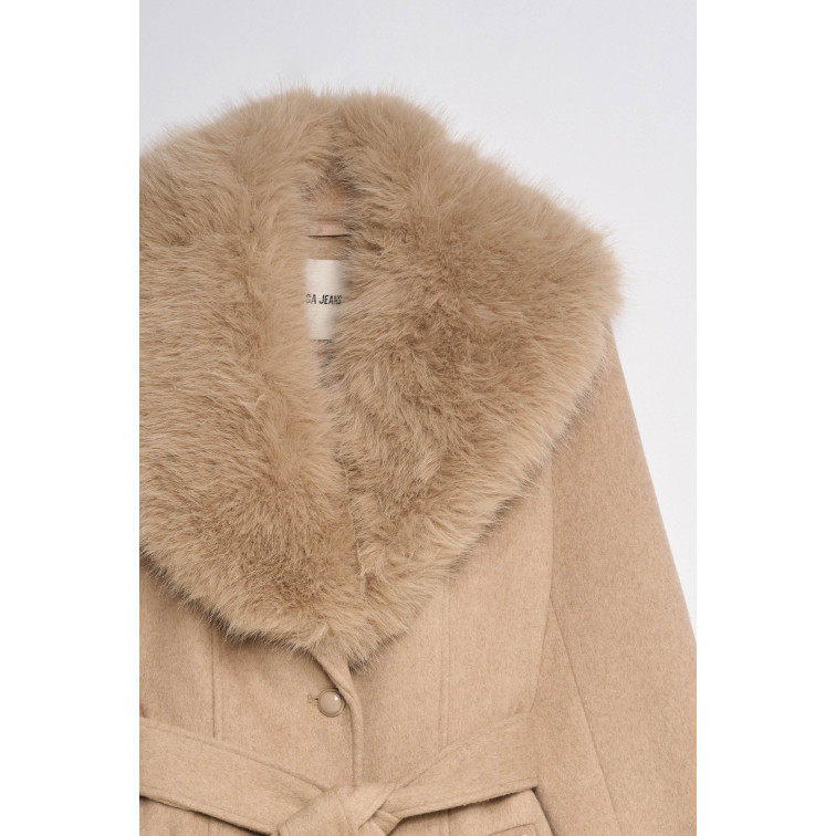 manteau femme  salsa jeans grace wool coat with fur
