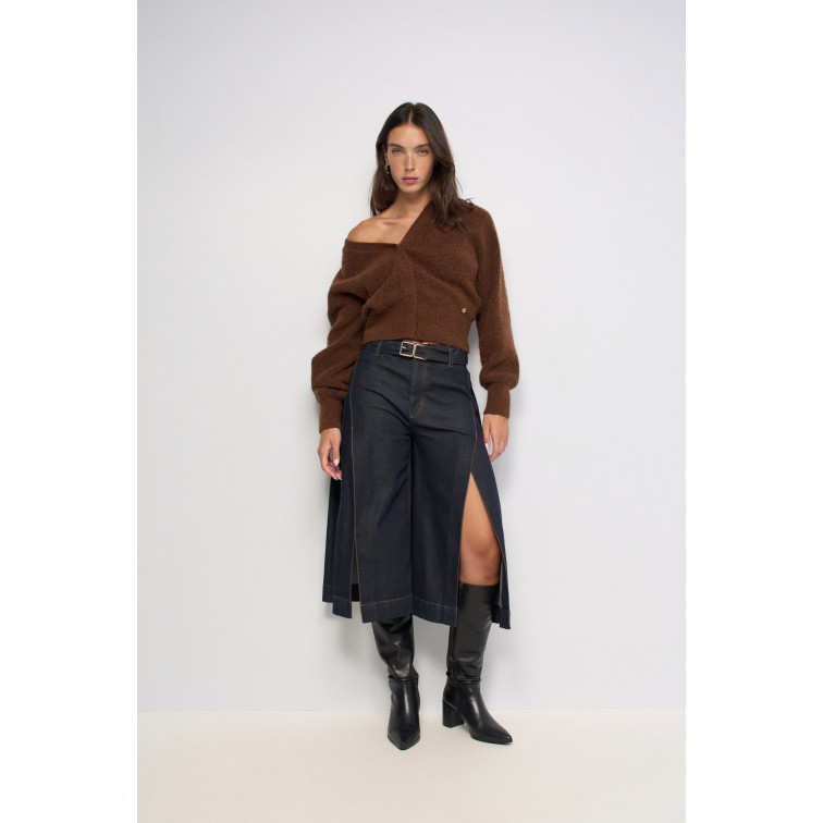 pantalon femme  salsa jeans chino cropped wide w/ side det
