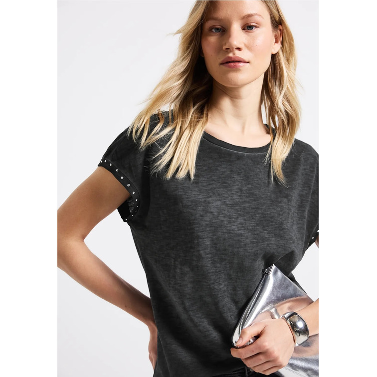 t-shirt femme  street washed shirt w.metal rivets