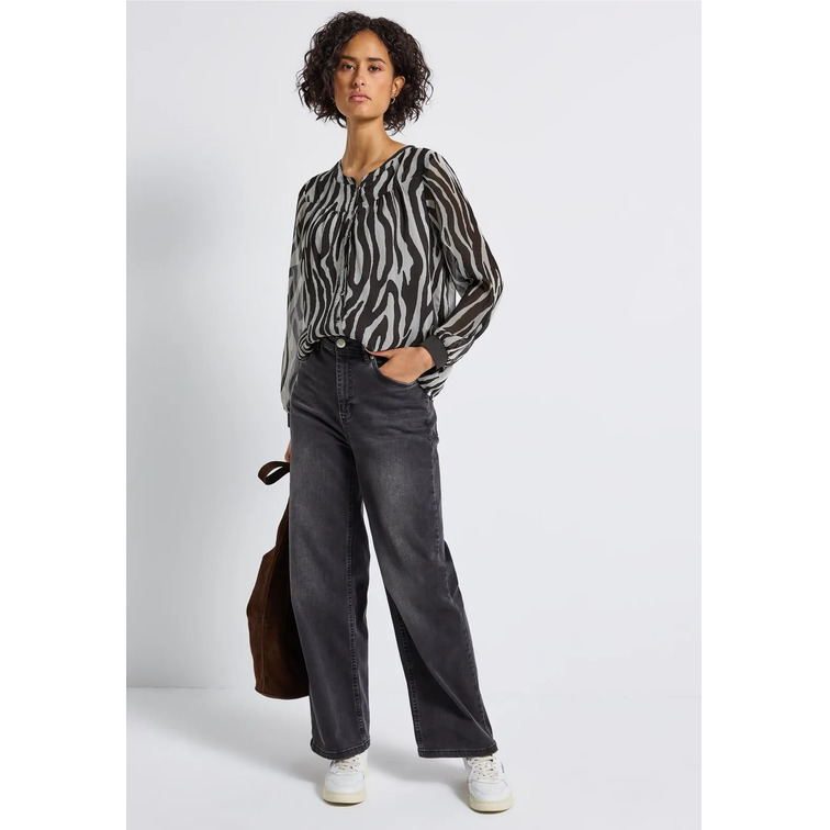 chemise femme  street printed chiffon blouse w plack