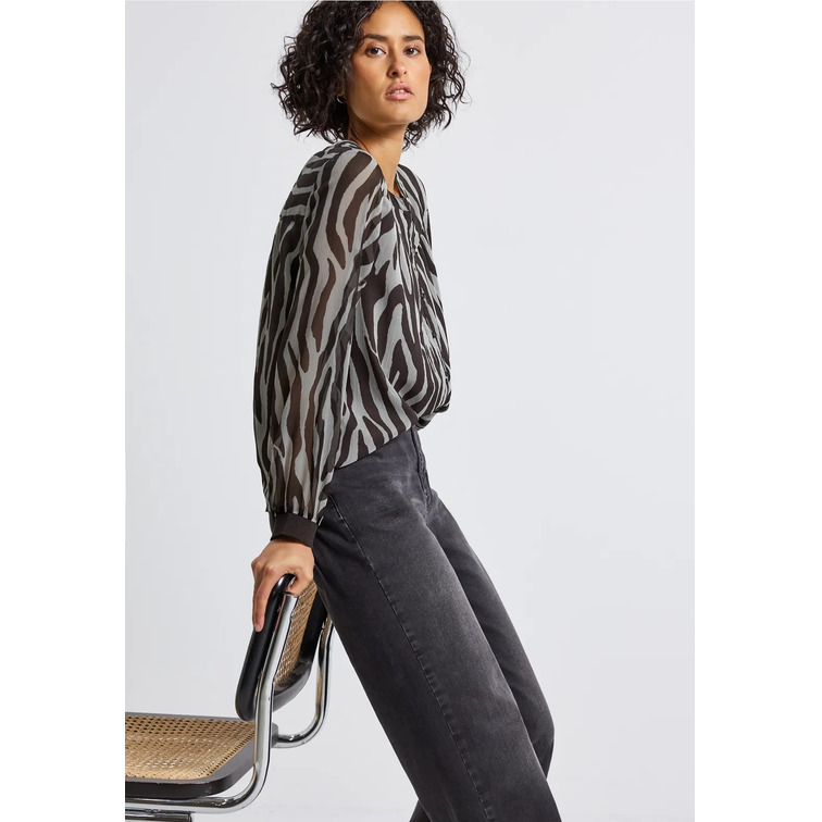 chemise femme  street printed chiffon blouse w plack