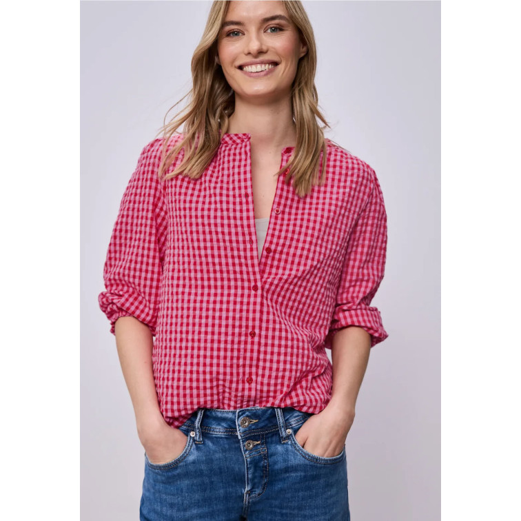 femme vichy buttoned roundneck blous 27504