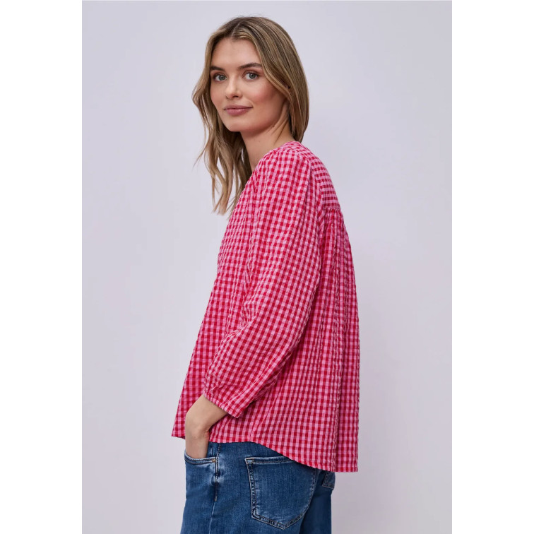 femme vichy buttoned roundneck blous 27504