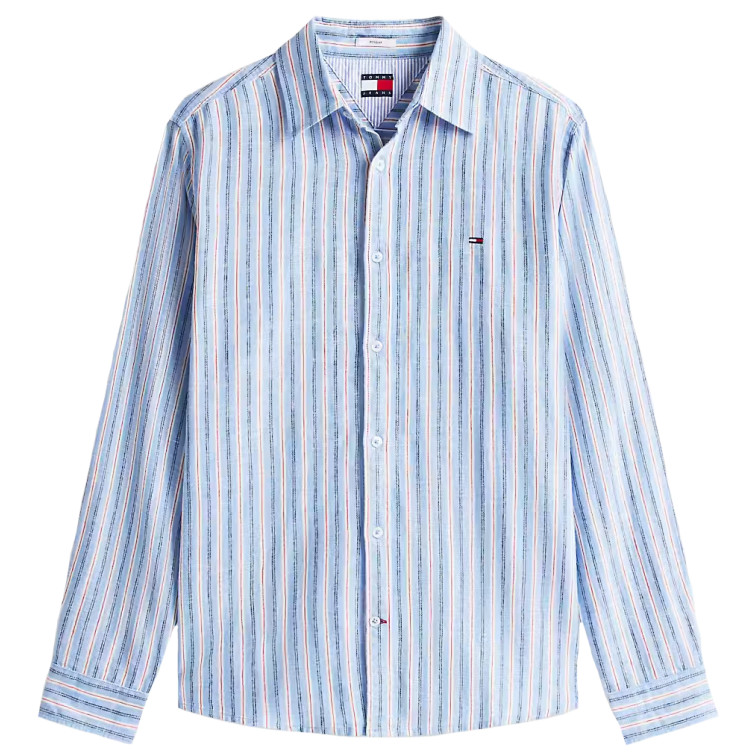 chemise homme  tommy hilfiger tjm reg linen mx strp shirt ex