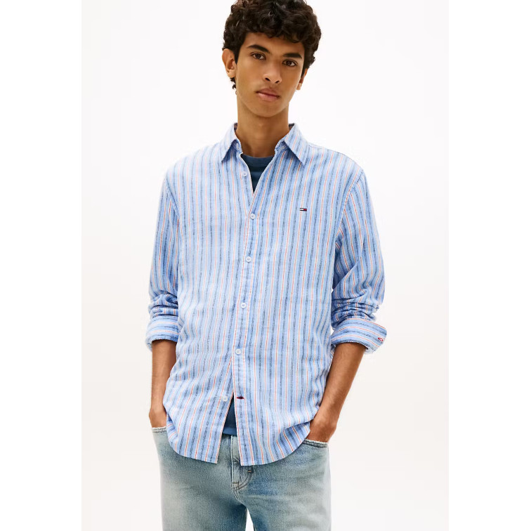 chemise homme  tommy hilfiger tjm reg linen mx strp shirt ex