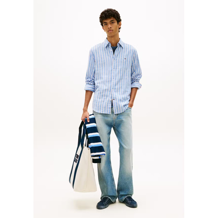 chemise homme  tommy hilfiger tjm reg linen mx strp shirt ex