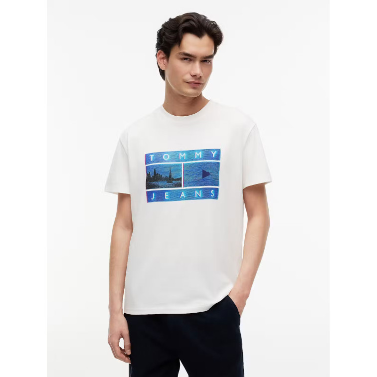 t-shirt homme  tommy hilfiger tjm reg photo flag ss tee