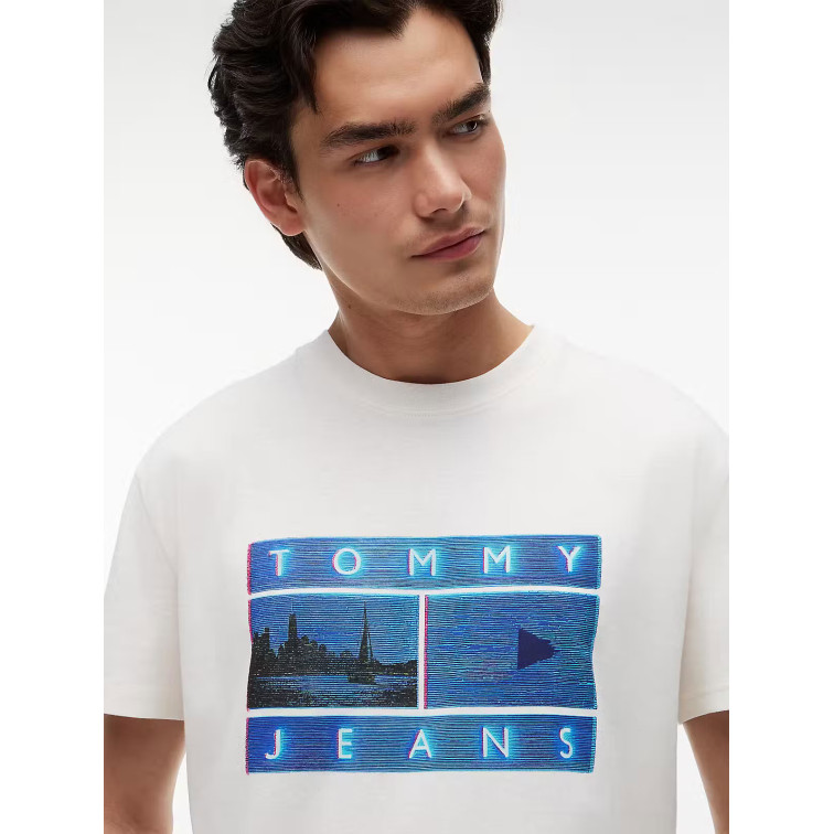 t-shirt homme  tommy hilfiger tjm reg photo flag ss tee