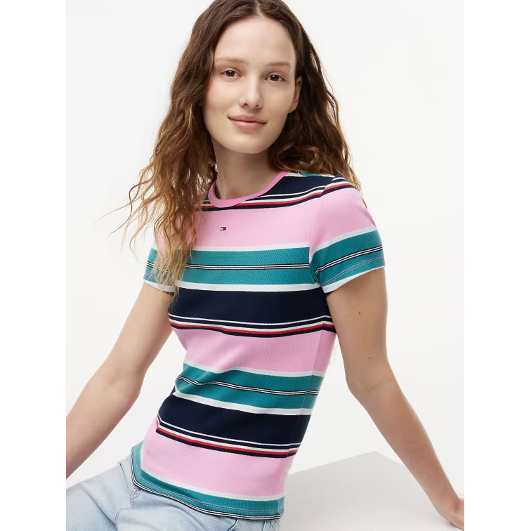t-shirt femme  tommy hilfiger tjw slim essential rib ss