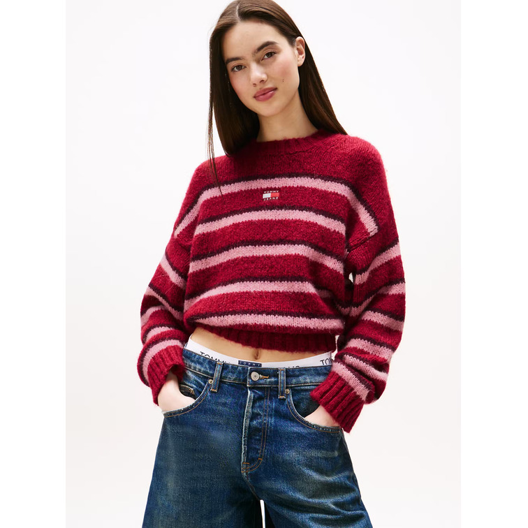 femme tjw badge stripe fluffy sweate xjp