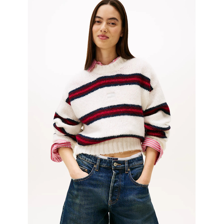 femme tjw badge stripe fluffy sweate ybh
