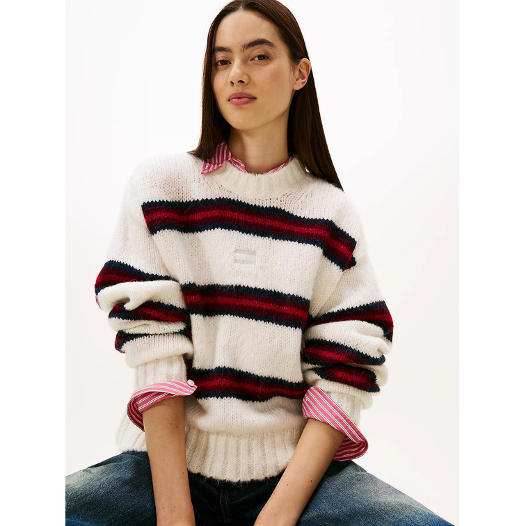 femme tjw badge stripe fluffy sweate ybh