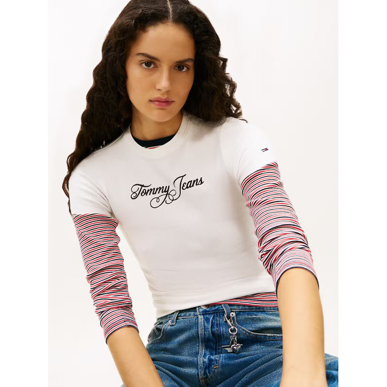 t-shirt femme  tommy hilfiger tjw slim ess logo 1 rib tee ex