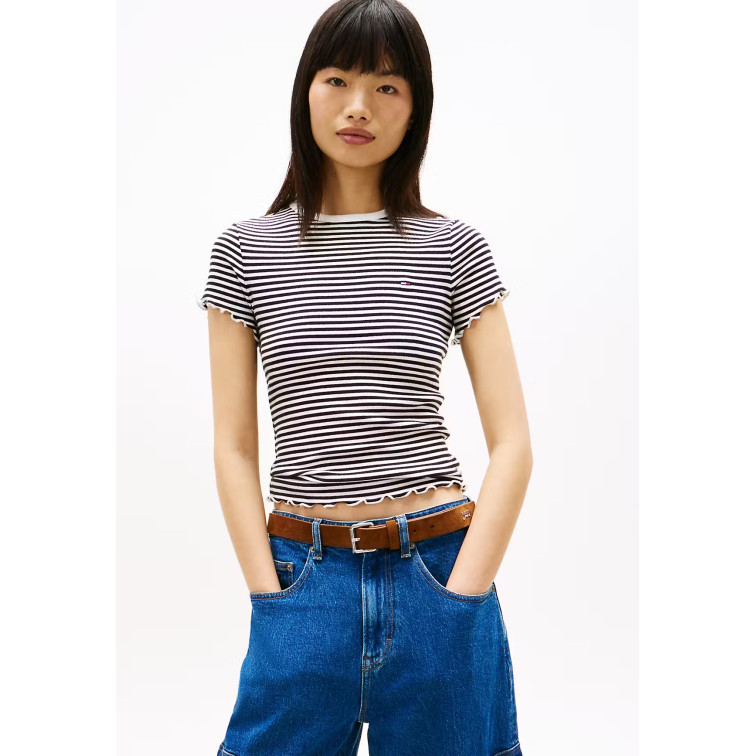 t-shirt femme  tommy hilfiger tjw slim lettuce edge rib ss