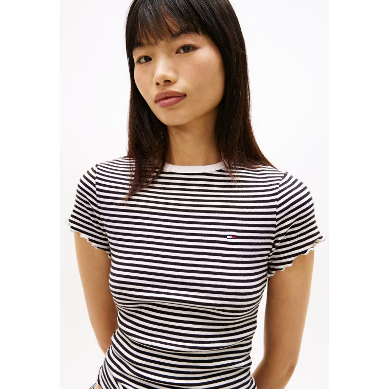 t-shirt femme  tommy hilfiger tjw slim lettuce edge rib ss