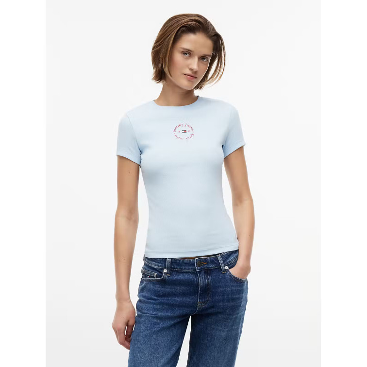 t-shirt femme  tommy hilfiger tjw slim ess logo2 rib tee ext
