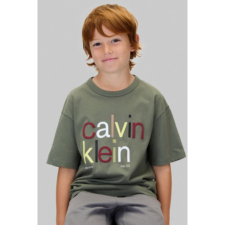 t-shirt garçon  calvin klein color logo graphic ss t-shirt