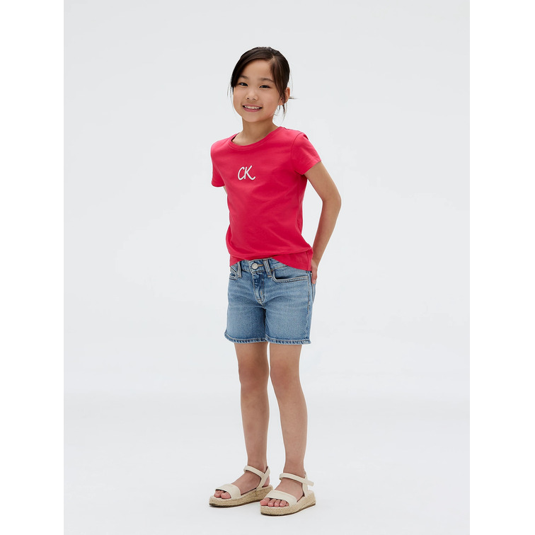 t-shirt fille  calvin klein glitter ck slim fit tee