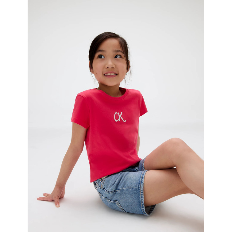 t-shirt fille  calvin klein glitter ck slim fit tee