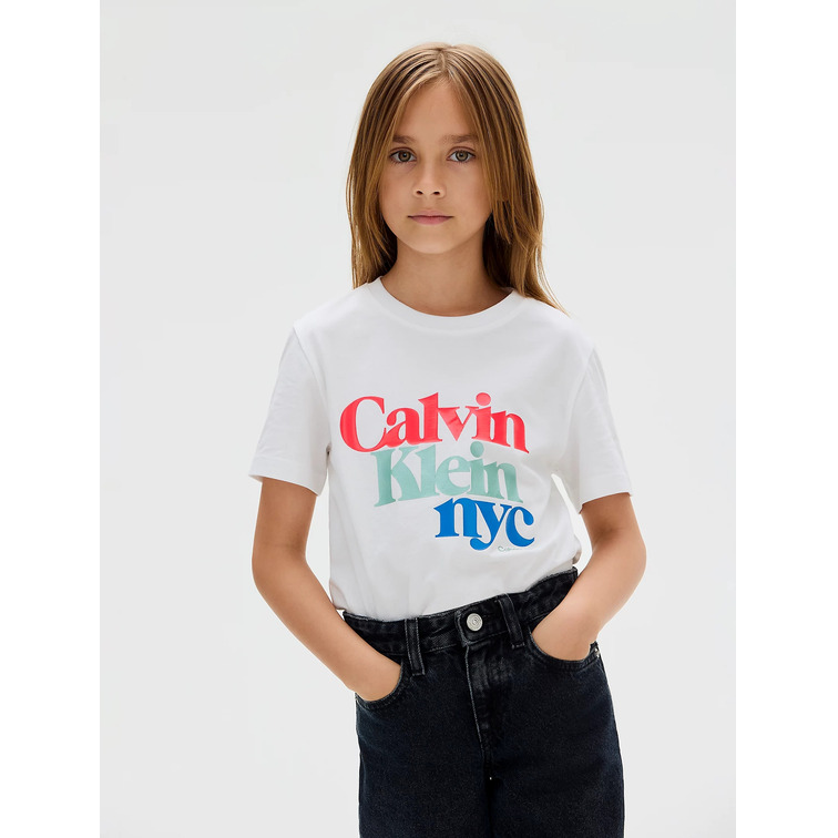 t-shirt fille  calvin klein pearl signature nyc regular te