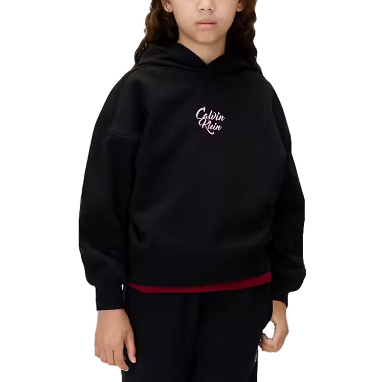 sweat-shirt fille  calvin klein script logo graphic terry hood