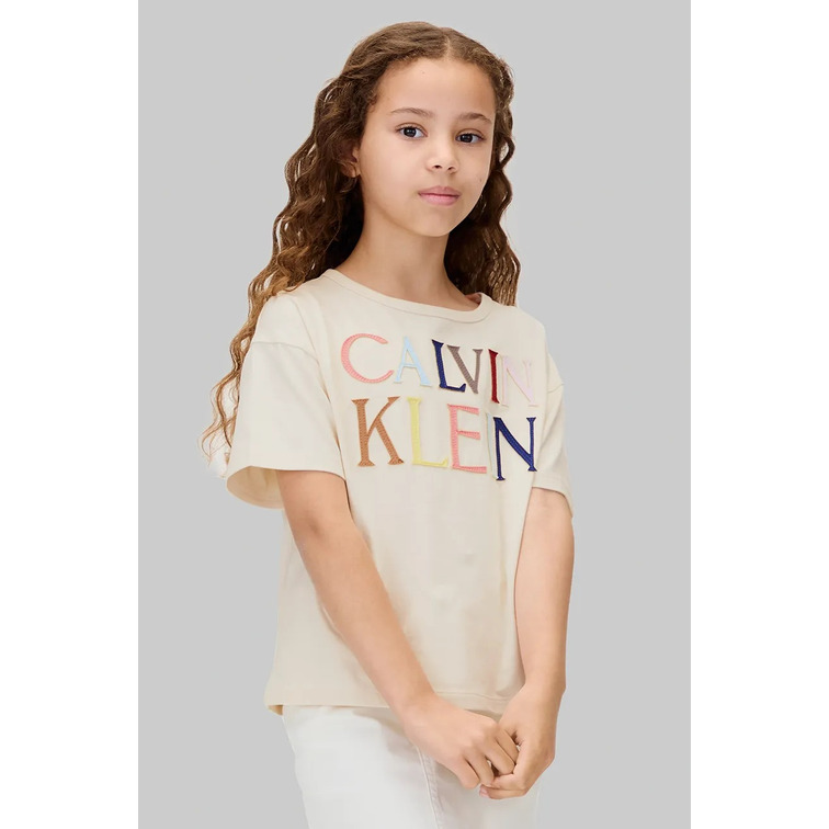 t-shirt fille  calvin klein colored logo ss t-shirt