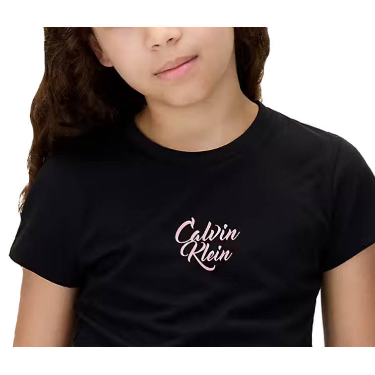 t-shirt fille  calvin klein script logo graphic ss t-shirt