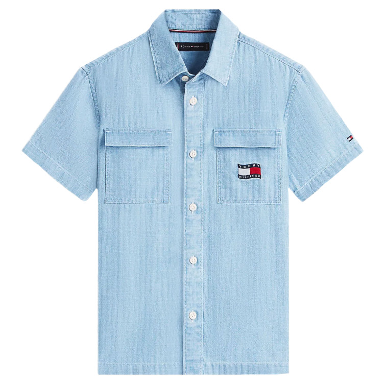 chemise garçon  tommy hilfiger wavy flag herringbone shirt ss