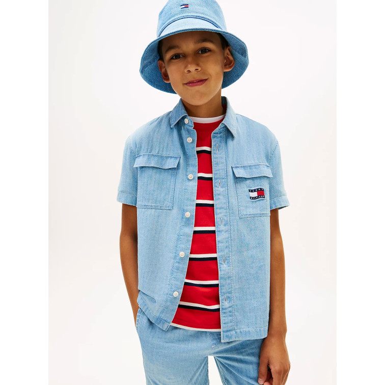 chemise garçon  tommy hilfiger wavy flag herringbone shirt ss