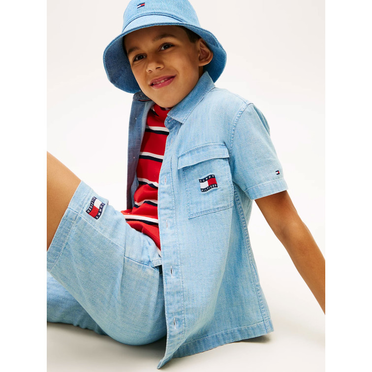 chemise garçon  tommy hilfiger wavy flag herringbone shirt ss