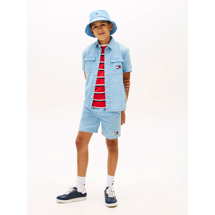 chemise garçon  tommy hilfiger wavy flag herringbone shirt ss